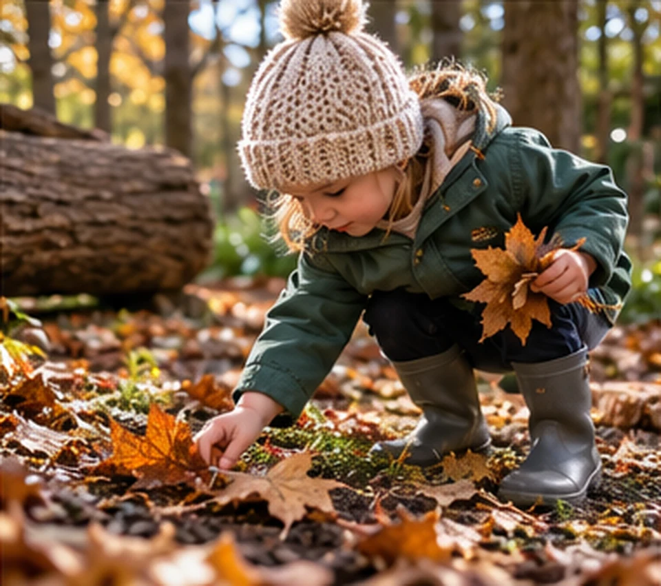 Illustrative child discovering nature outdoors